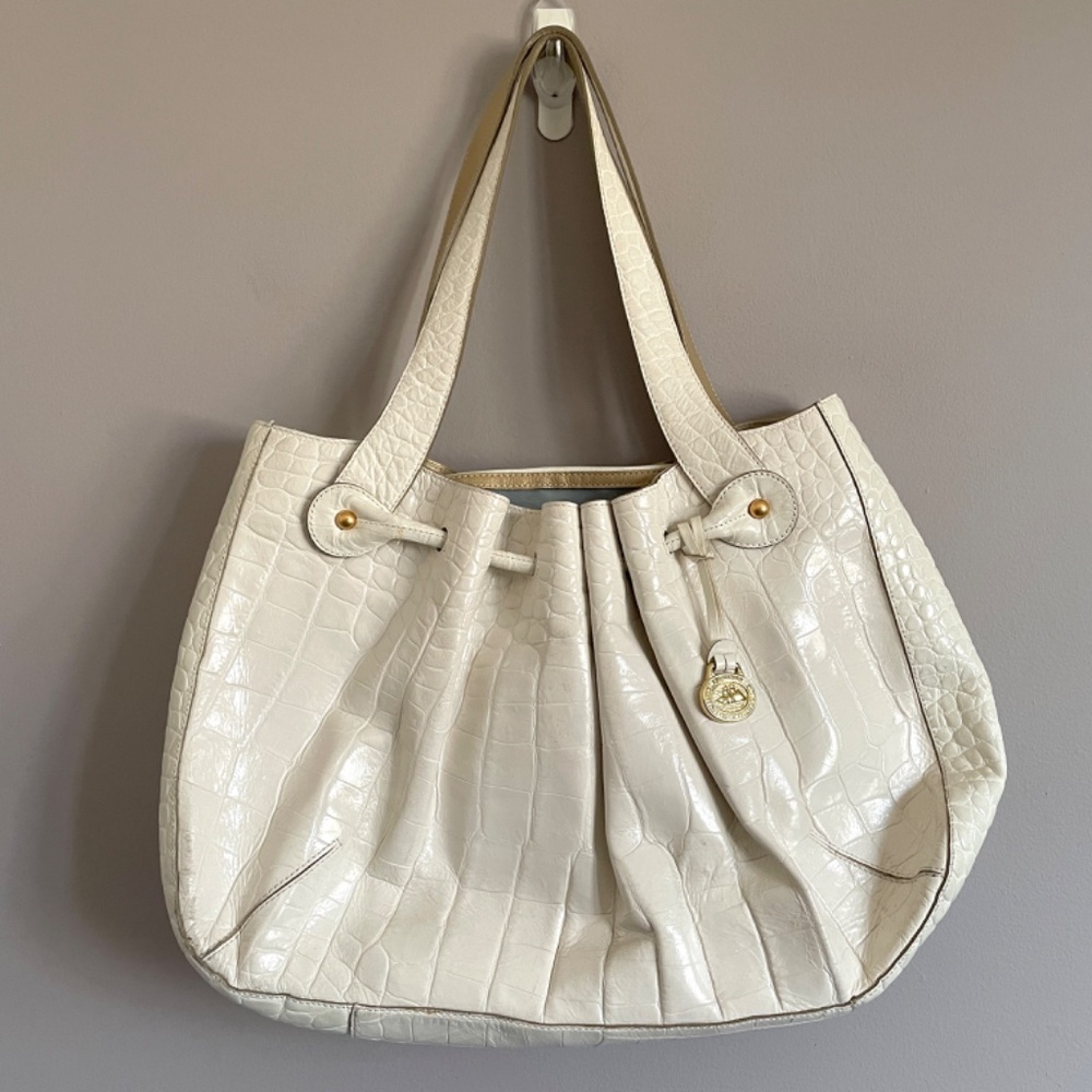 Brahmin White Elizabeth Grotto Croc Leather Handbag - Large